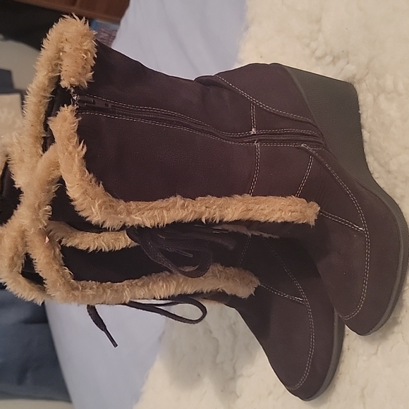 Route 66 suede n fur wedge boots 9 - Picture 9 of 12